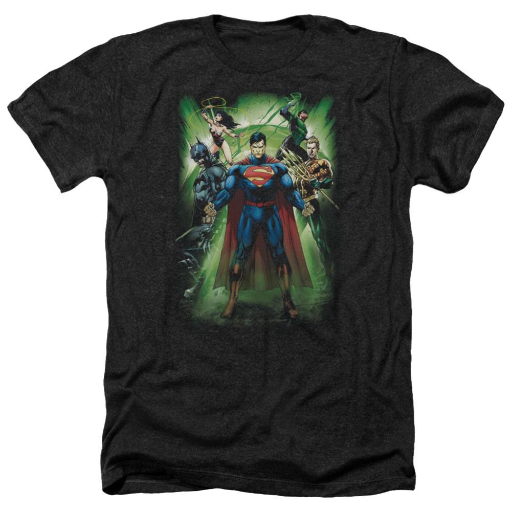 Justice League Of America Power Burst Men's 30/1 Heather 60 40 Poly Short-Sleeve T-Shirt