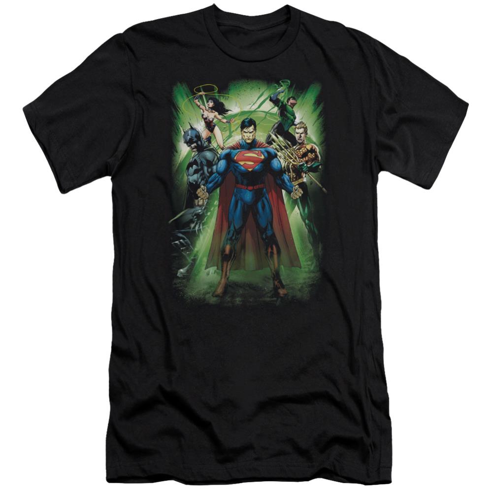 Justice League Of America Power Burst Men's Ultra-Soft 30/1 Cotton Slim Short-Sleeve T-Shirt