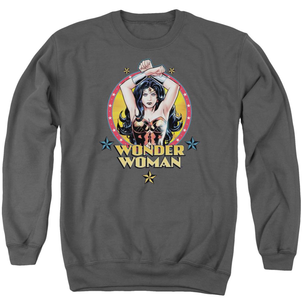 Justice League Of America Powerful Woman Men's Crewneck 50 50 Poly Long-Sleeve T-Shirt