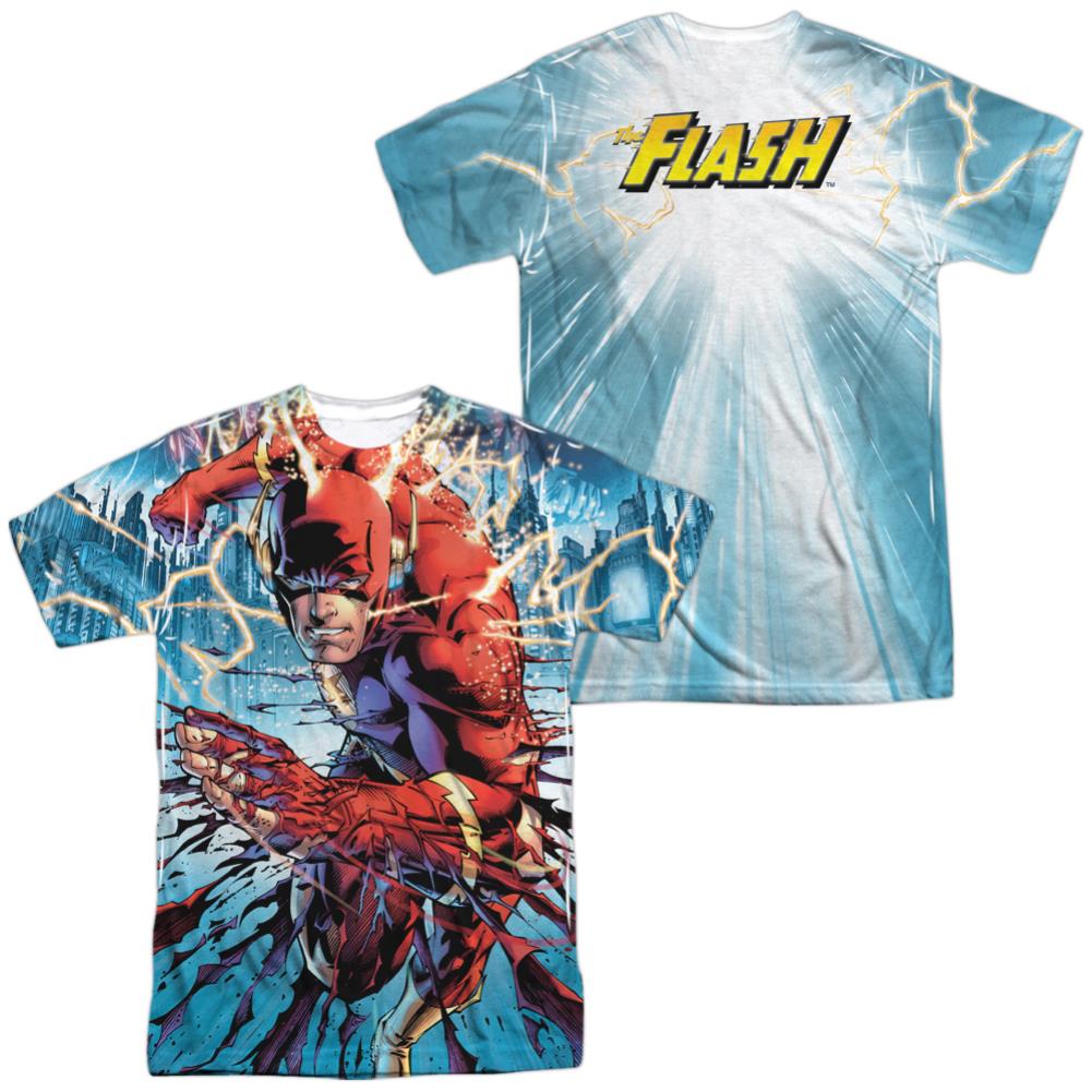 Justice League Of America Ripping And Tearing (Front/Back Print) Men's Regular Fit Polyester Short-Sleeve T-Shirt