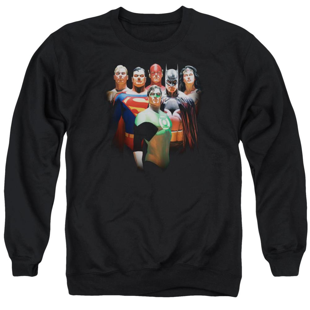 Justice League Of America Roll Call Men's Crewneck 50 50 Poly Long-Sleeve T-Shirt