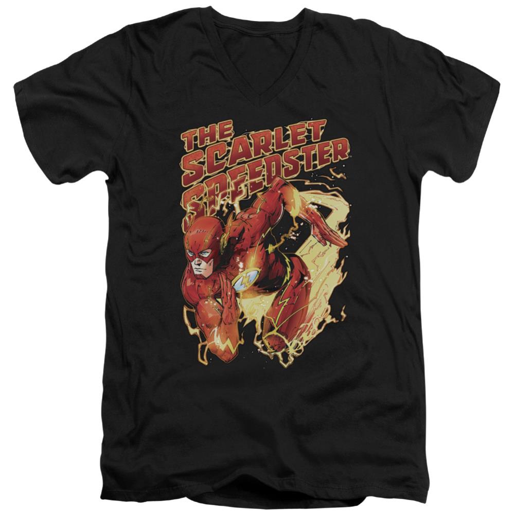 Justice League Of America Scarlet Speedster Men's 30/1 Cotton Slim V-Neck T-Shirt