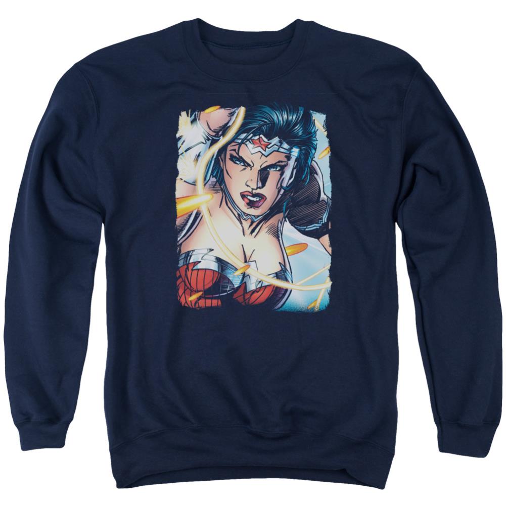 Justice League Of America Scowl Men's Crewneck 50 50 Poly Long-Sleeve T-Shirt