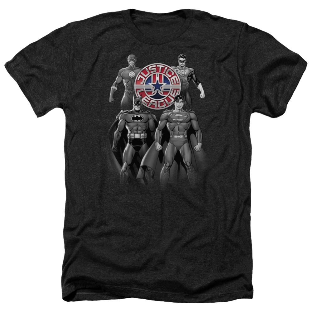 Justice League Of America Shades Of Gray Men's 30/1 Heather 60 40 Poly Short-Sleeve T-Shirt