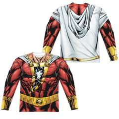 Justice League Of America Shazam Uniform (Front/Back Print) Men's Regular Fit Polyester Long-Sleeve T-Shirt