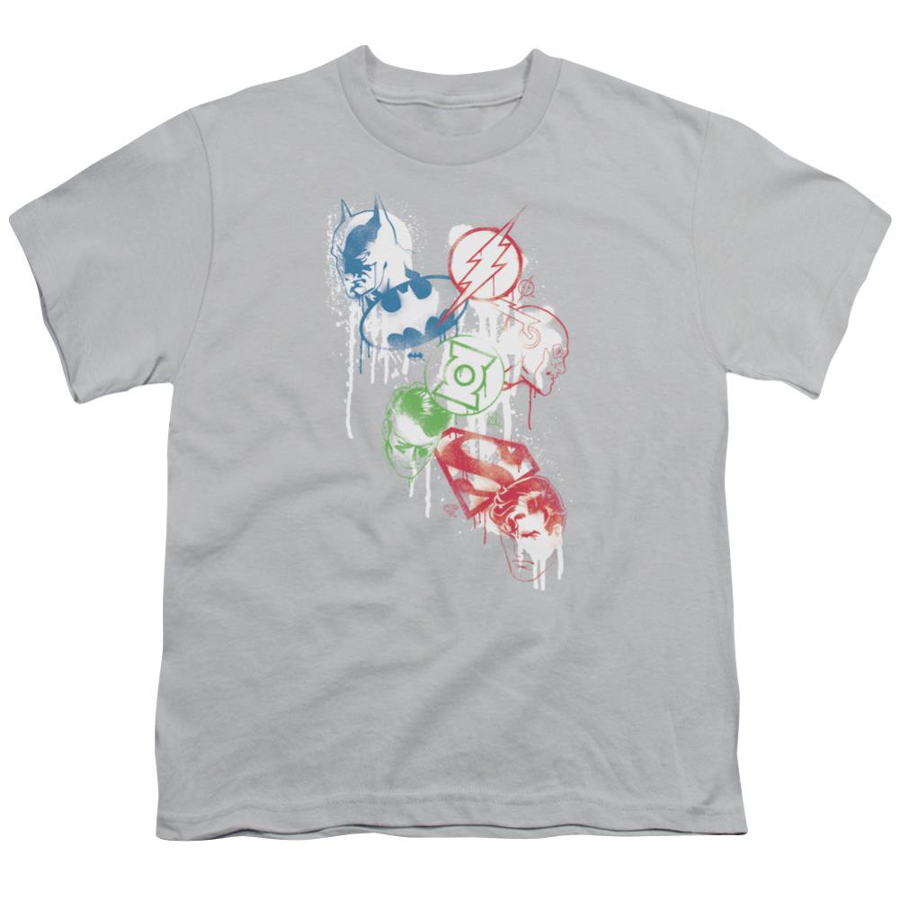 Justice League Of America Splatter Icons Youth 18/1 100% Cotton Short-Sleeve T-Shirt