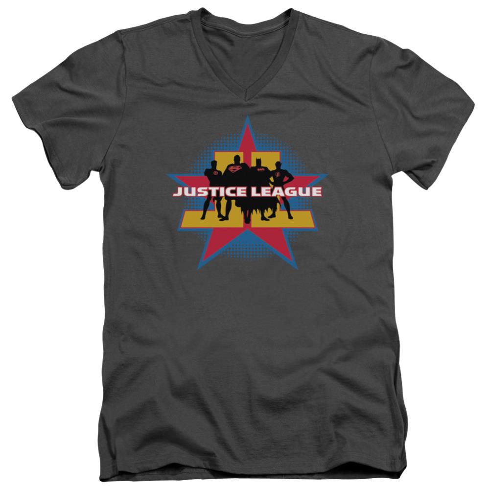 Justice League Of America Stand Tall Men's 30/1 Cotton Slim V-Neck T-Shirt