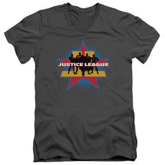 Justice League Of America Stand Tall Men's 30/1 Cotton Slim V-Neck T-Shirt