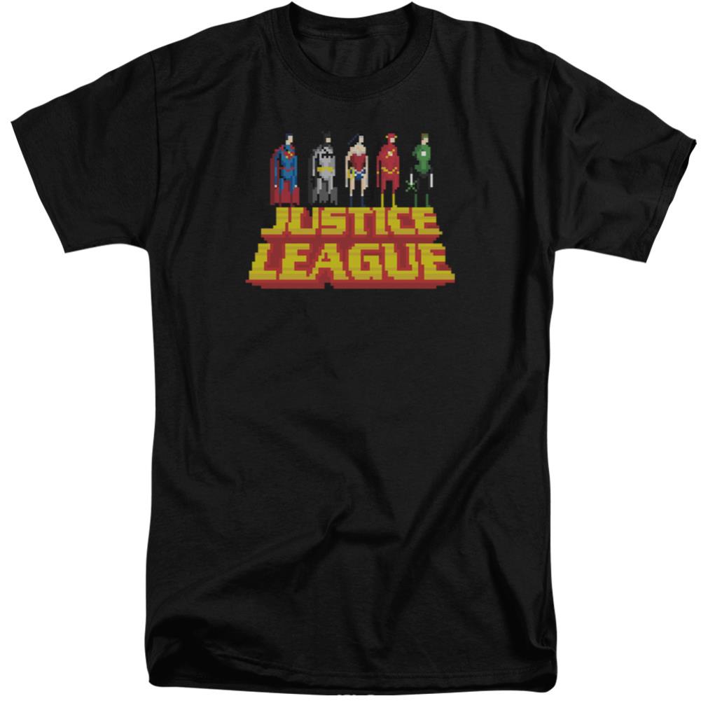 Justice League Of America Standing Above Men's 18/1 Tall Cotton Short-Sleeve T-Shirt