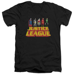 Justice League Of America Standing Above Men's 30/1 Cotton Slim V-Neck T-Shirt