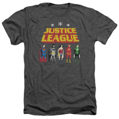 Justice League Of America Standing Below Men's 30/1 Heather 60 40 Poly Short-Sleeve T-Shirt