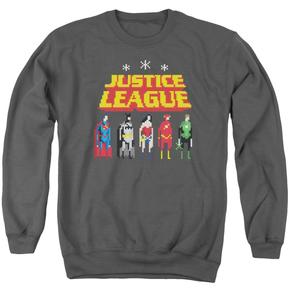 Justice League Of America Standing Below Men's Crewneck 50 50 Poly Long-Sleeve T-Shirt