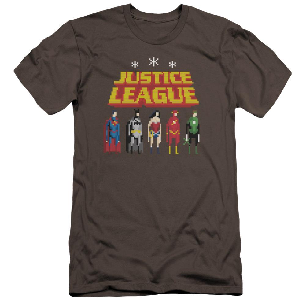 Justice League Of America Standing Below Men's Ultra-Soft 30/1 Cotton Slim Short-Sleeve T-Shirt