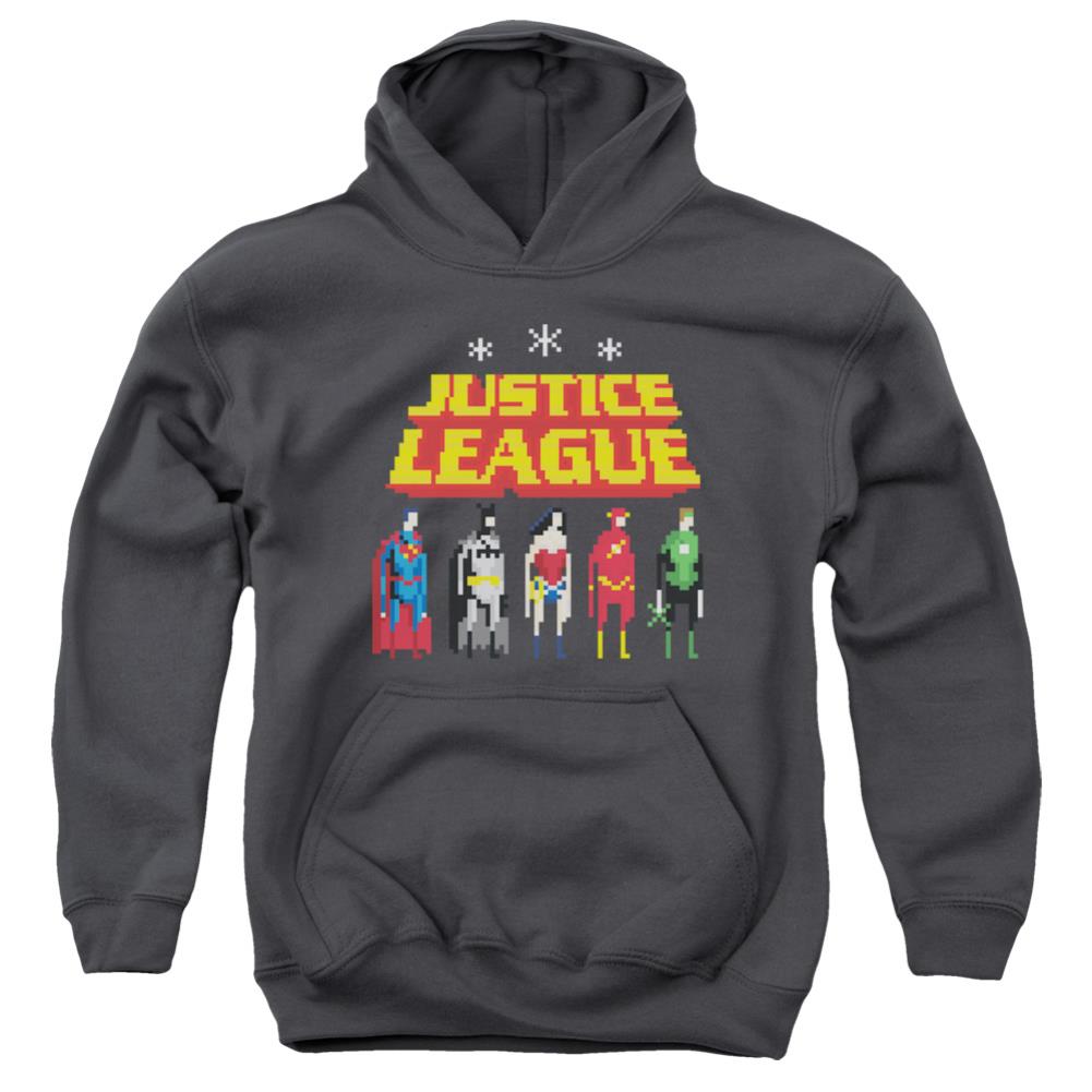 Justice League Of America Standing Below Youth Cotton Poly Pull-Over Hoodie