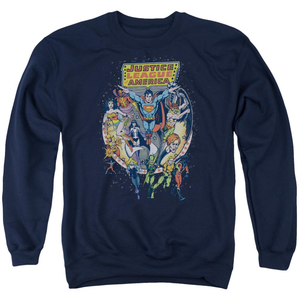 Justice League Of America Star Group Men's Crewneck 50 50 Poly Long-Sleeve T-Shirt