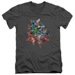 Justice League Of America Starburst Men's 30/1 Cotton Slim V-Neck T-Shirt
