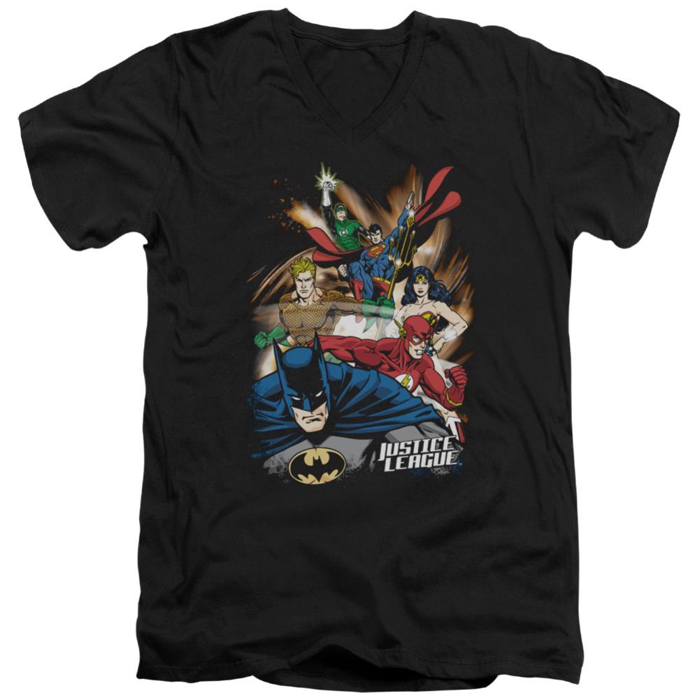 Justice League Of America Starburst Men's 30/1 Cotton Slim V-Neck T-Shirt