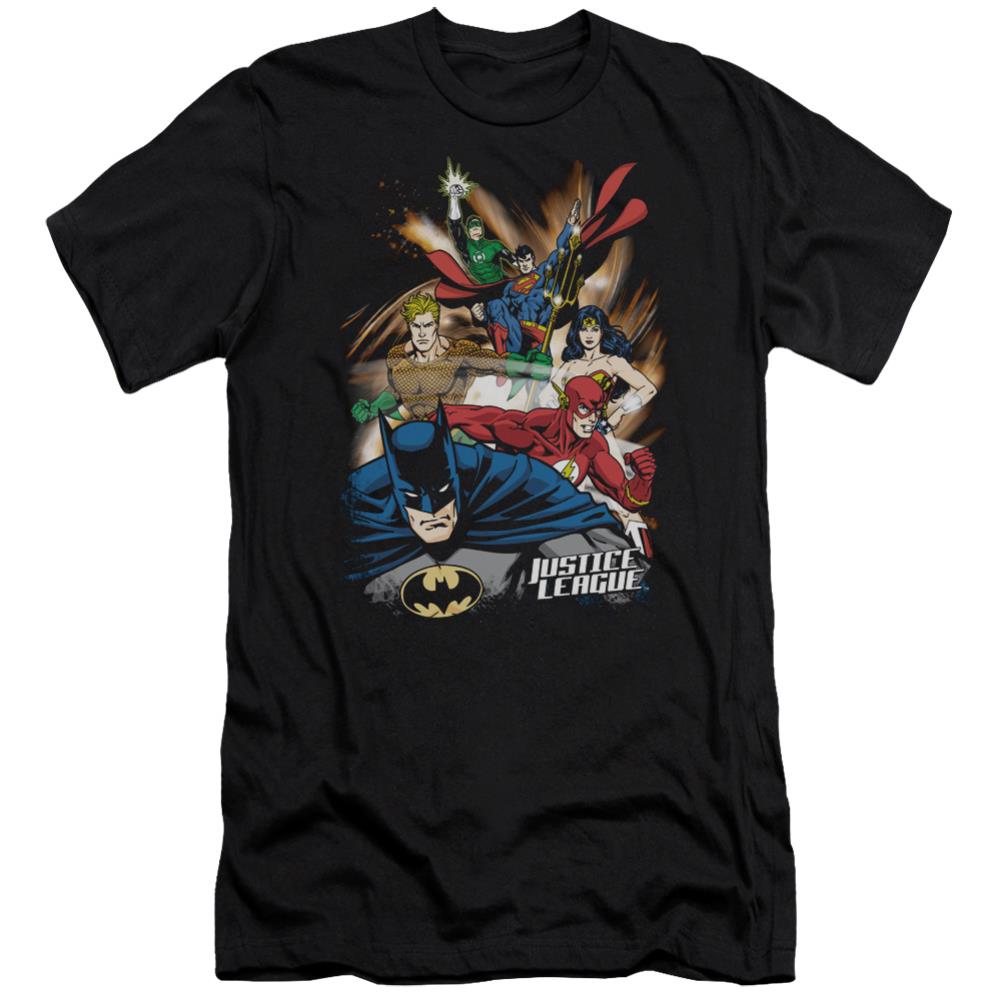 Justice League Of America Starburst Men's Ultra-Soft 30/1 Cotton Slim Short-Sleeve T-Shirt