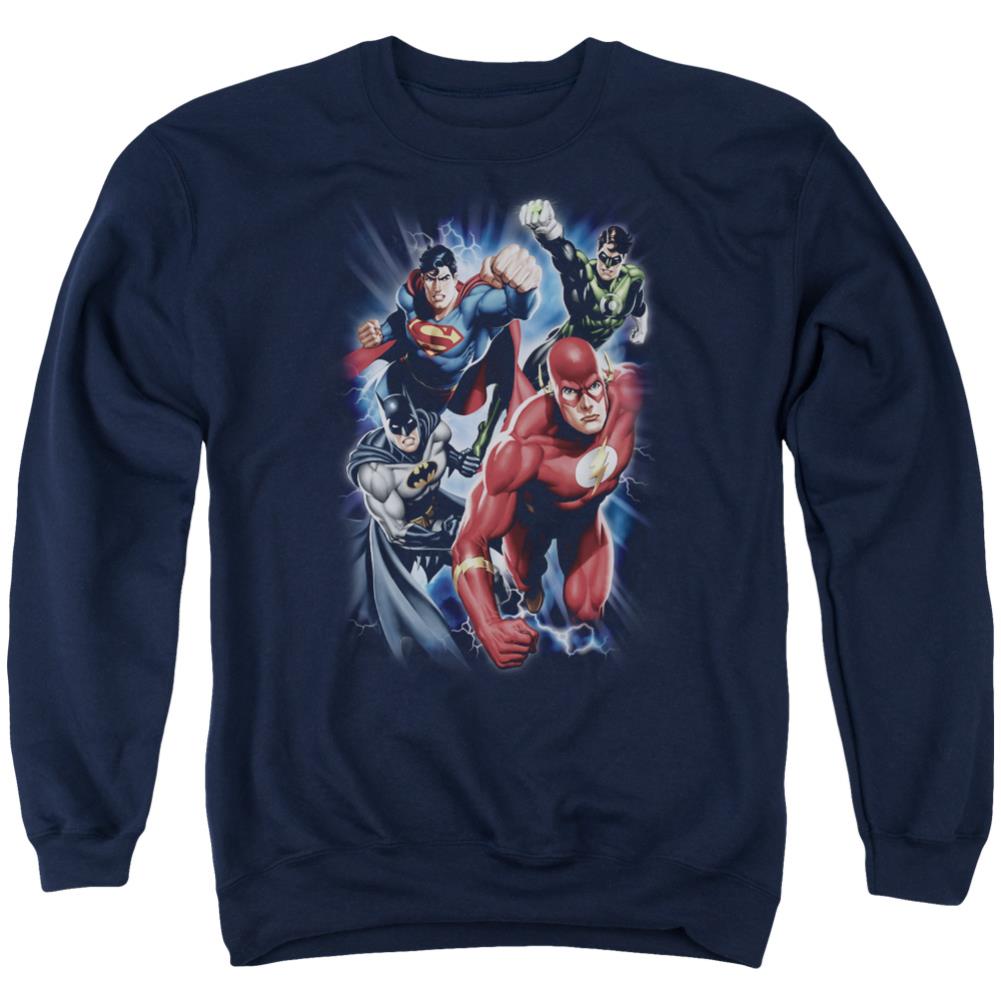 Justice League Of America Storm Chasers Men's Crewneck 50 50 Poly Long-Sleeve T-Shirt