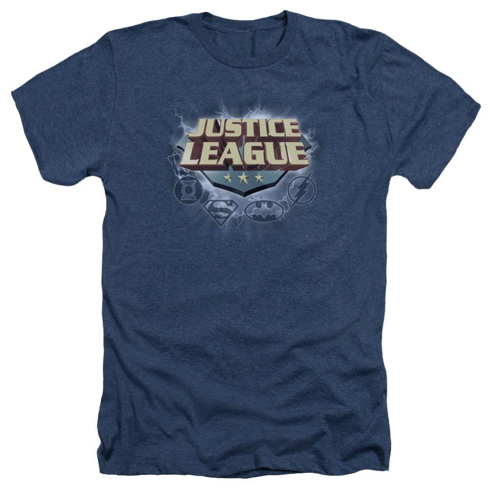 Justice League Of America Storm Logo Men's 30/1 Heather 60 40 Poly Short-Sleeve T-Shirt