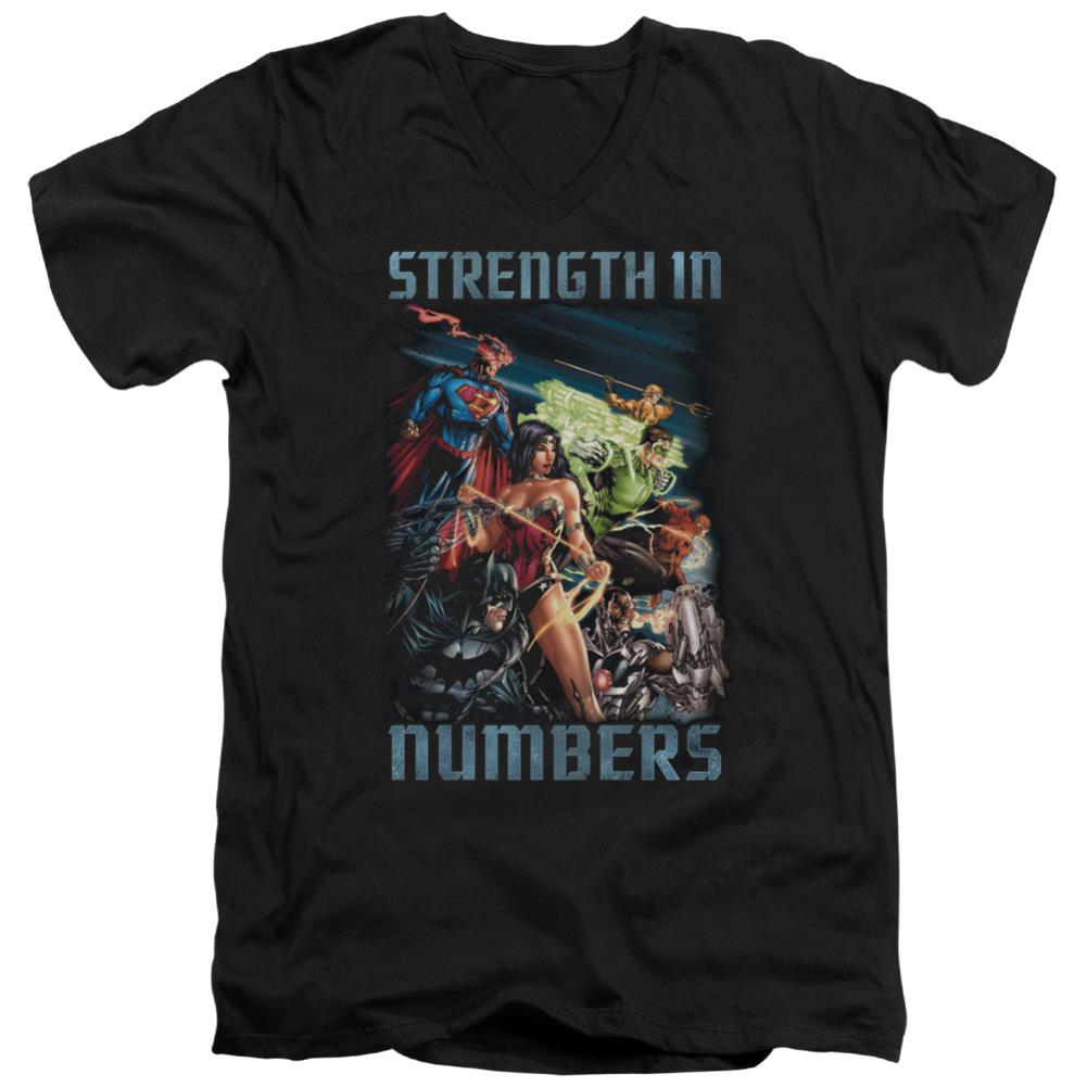 Justice League Of America Strength In Number Men's 30/1 Cotton Slim V-Neck T-Shirt