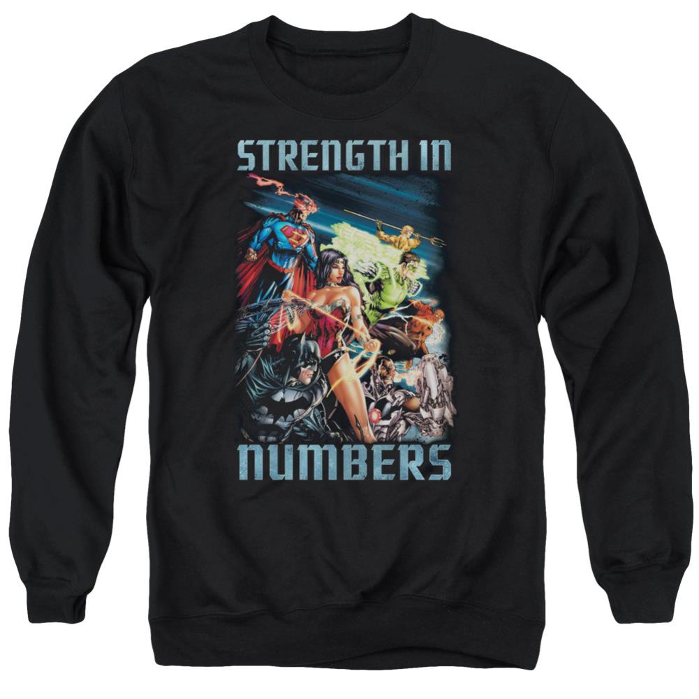 Justice League Of America Strength In Number Men's Crewneck 50 50 Poly Long-Sleeve T-Shirt