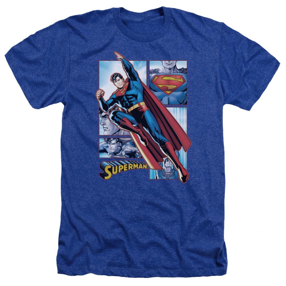 Justice League Of America Superman Panels Men's 30/1 Heather 60 40 Poly Short-Sleeve T-Shirt