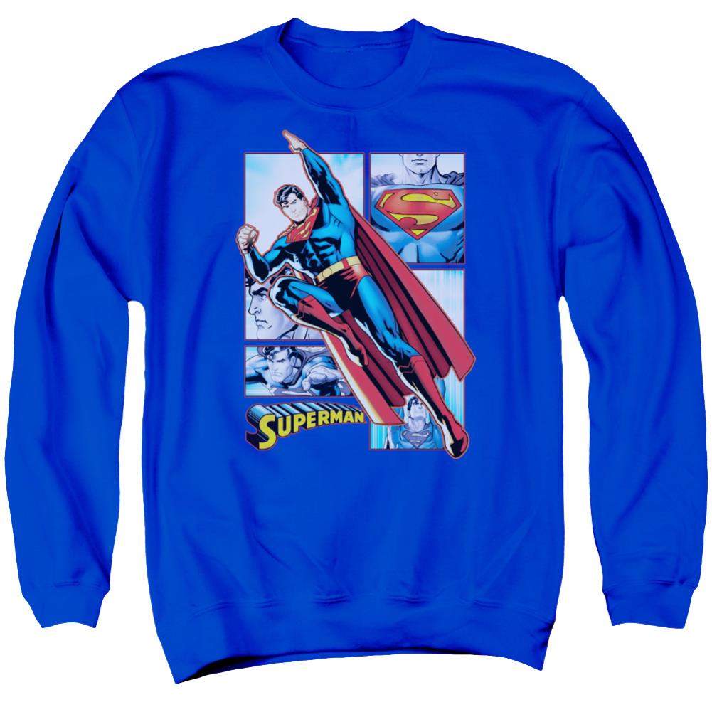 Justice League Of America Superman Panels Men's Crewneck 50 50 Poly Long-Sleeve T-Shirt