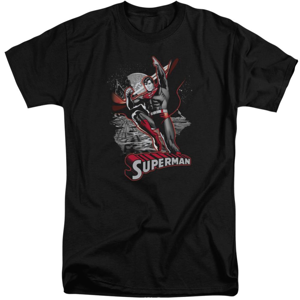 Justice League Of America Superman Red And Gray Men's 18/1 Tall Cotton Short-Sleeve T-Shirt