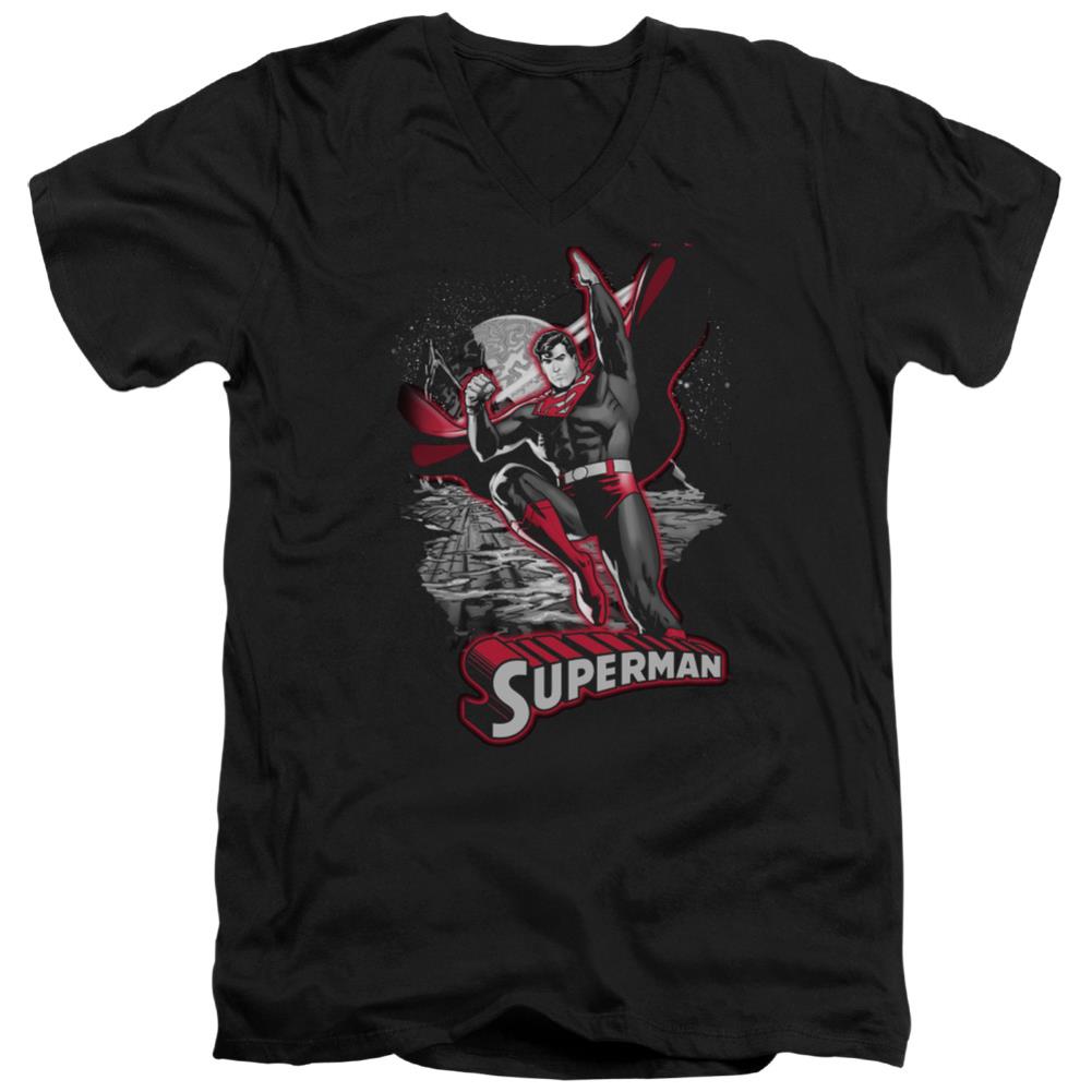 Justice League Of America Superman Red And Gray Men's 30/1 Cotton Slim V-Neck T-Shirt
