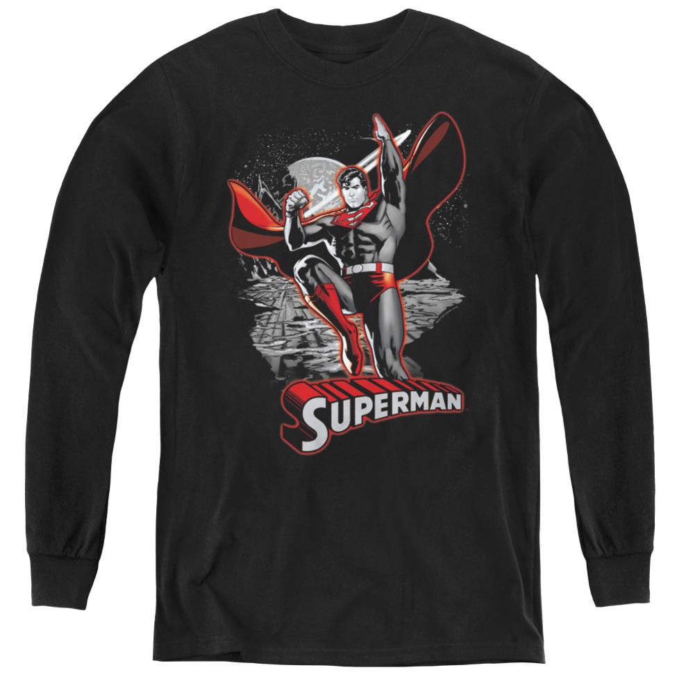 Justice League Of America Superman Red And Gray Youth Long-Sleeve T-Shirt