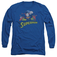 Justice League Of America Superman Rough Distress Men's 18/1 Cotton Long-Sleeve T-Shirt