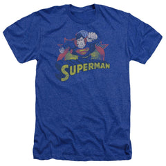 Justice League Of America Superman Rough Distress Men's 30/1 Heather 60 40 Poly Short-Sleeve T-Shirt