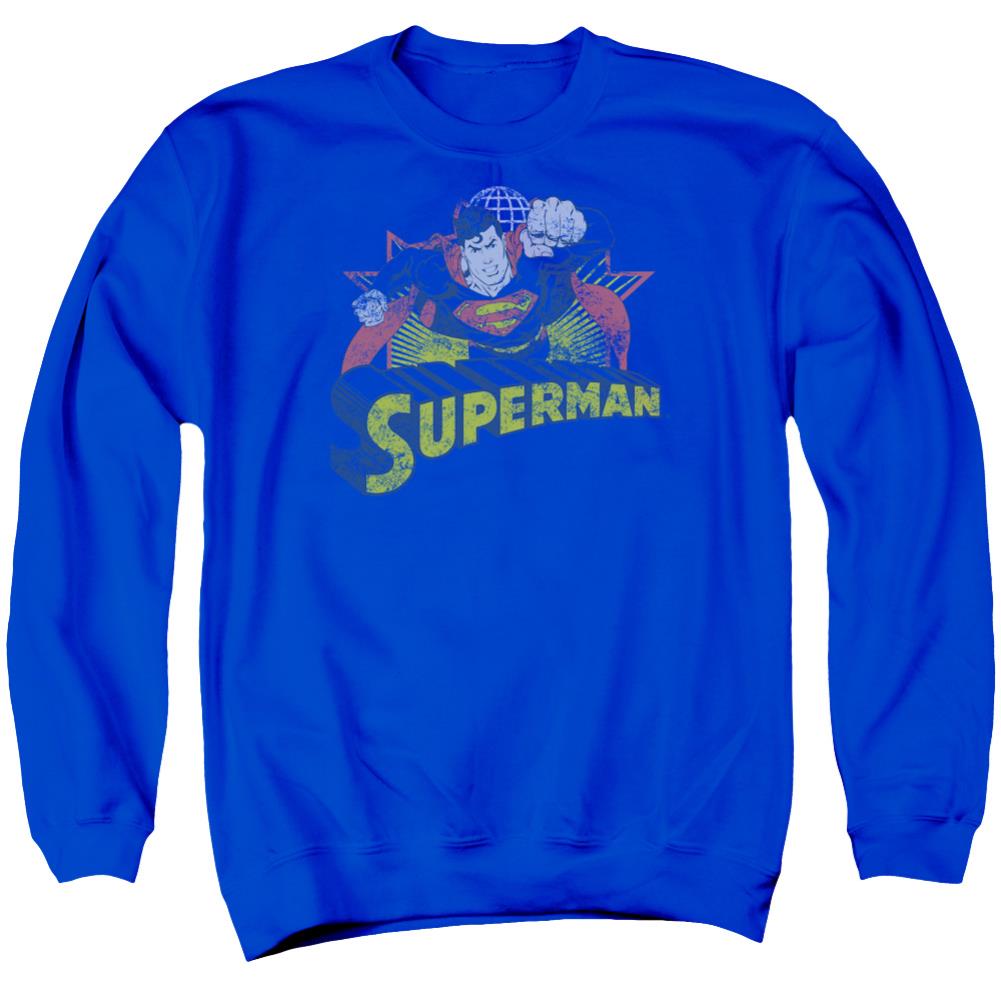 Justice League Of America Superman Rough Distress Men's Crewneck 50 50 Poly Long-Sleeve T-Shirt