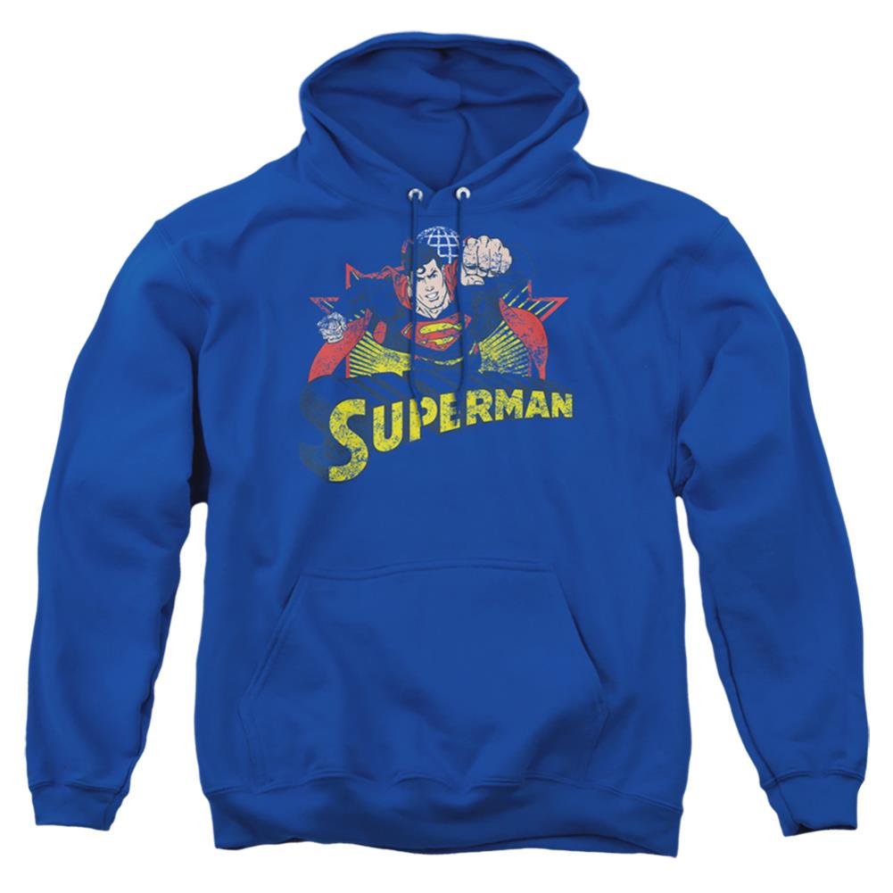 Justice League Of America Superman Rough Distress Men's Pull-Over 75 25 Poly Hoodie