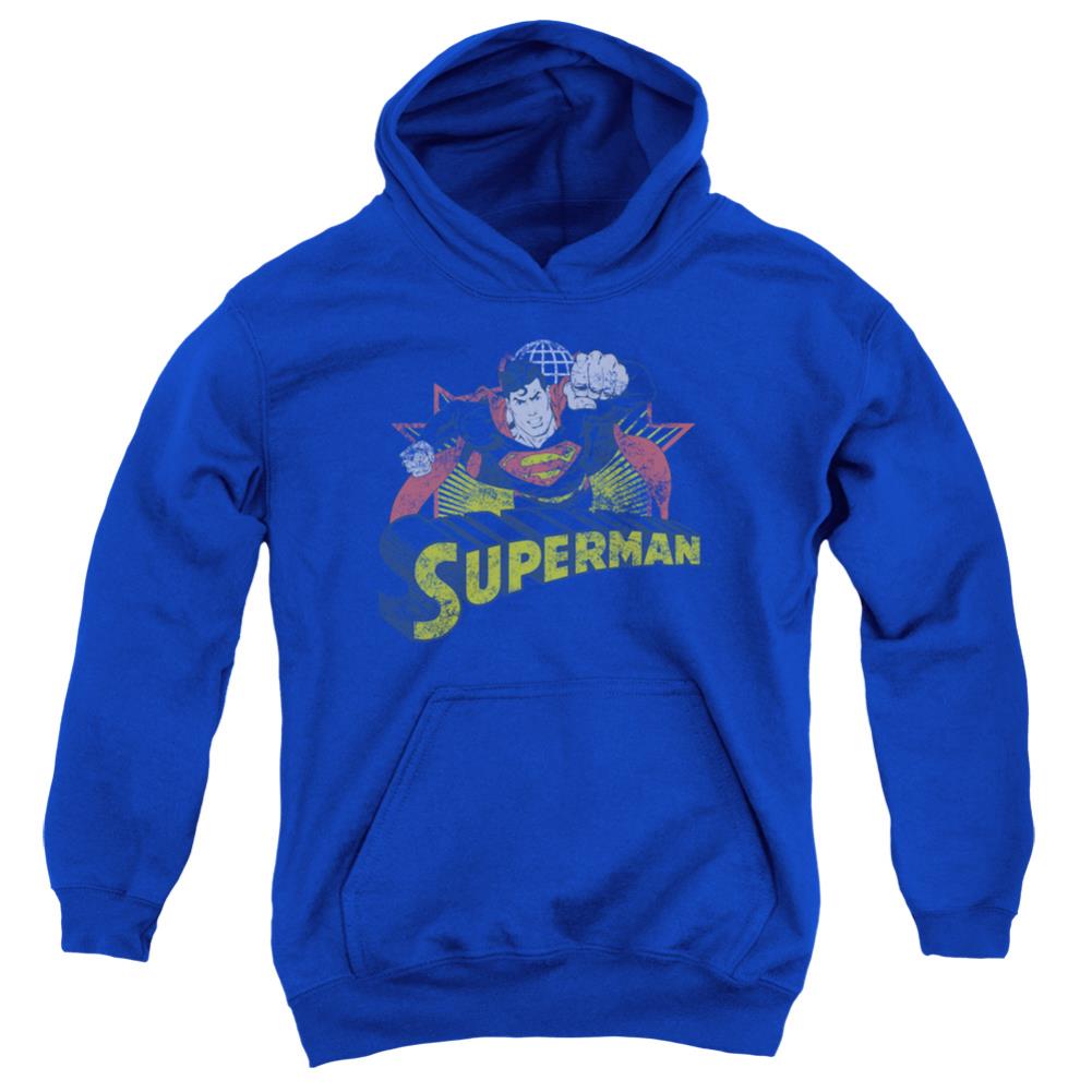 Justice League Of America Superman Rough Distress Youth Cotton Poly Pull-Over Hoodie