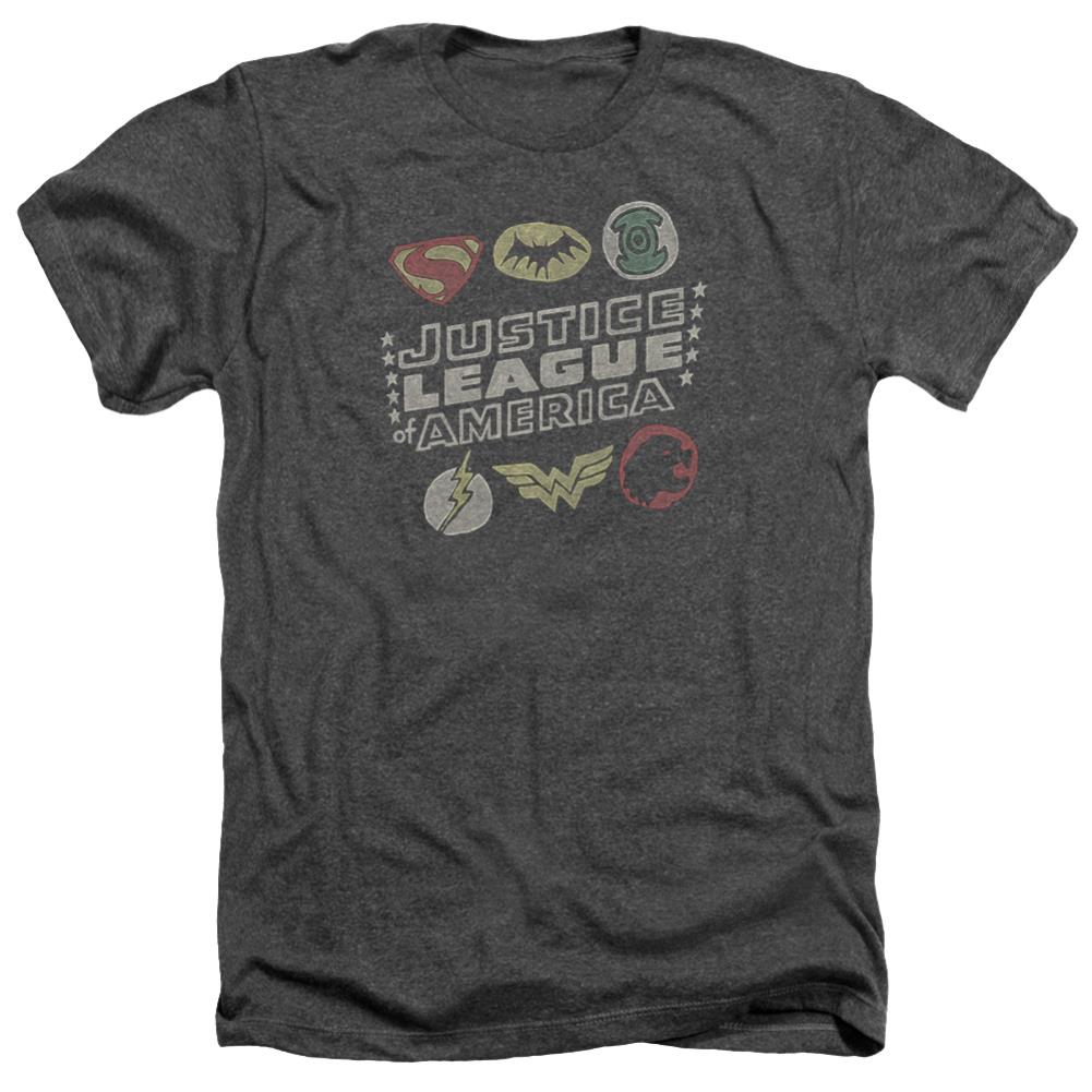 Justice League Of America Symbols Men's 30/1 Heather 60 40 Poly Short-Sleeve T-Shirt