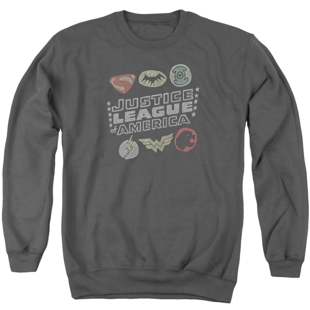 Justice League Of America Symbols Men's Crewneck 50 50 Poly Long-Sleeve T-Shirt