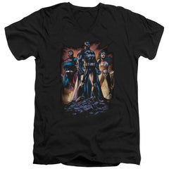 Justice League Of America Take A Stand Men's 30/1 Cotton Slim V-Neck T-Shirt