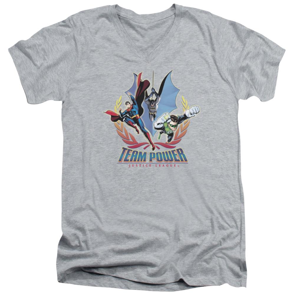 Justice League Of America Team Power Men's 30/1 Cotton Slim V-Neck T-Shirt