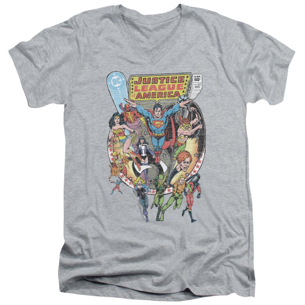 Justice League Of America Team Up Men's 30/1 Cotton Slim V-Neck T-Shirt