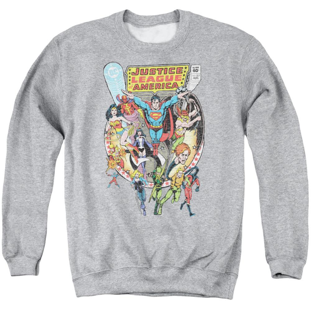 Justice League Of America Team Up Men's Crewneck 50 50 Poly Long-Sleeve T-Shirt