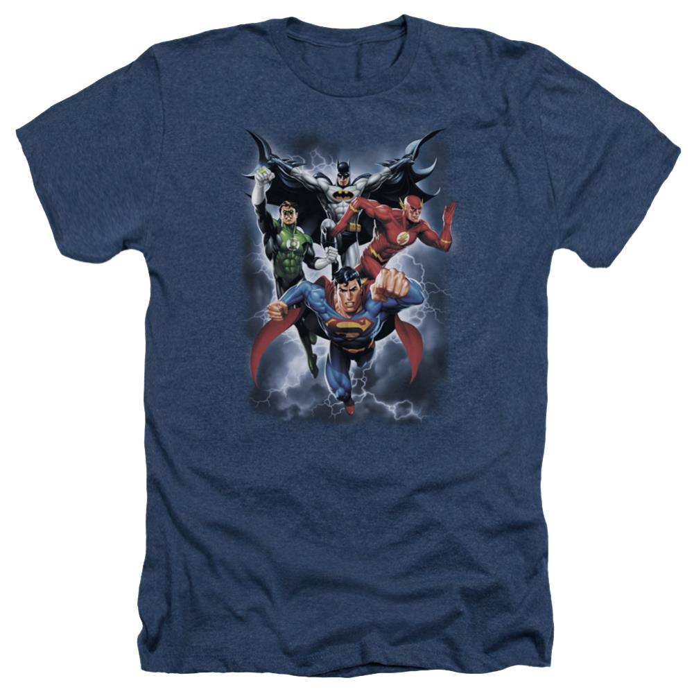 Justice League Of America The Coming Storm Men's 30/1 Heather 60 40 Poly Short-Sleeve T-Shirt