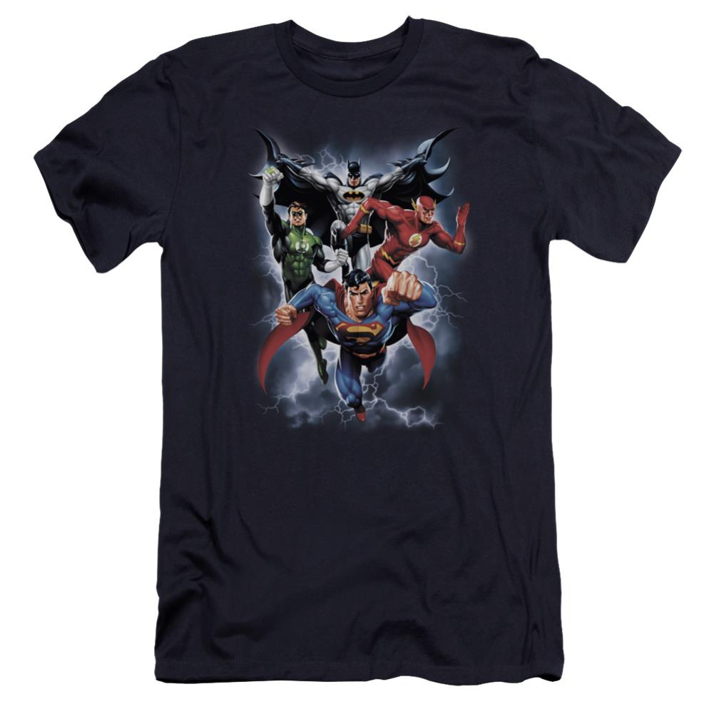 Justice League Of America The Coming Storm Men's Ultra-Soft 30/1 Cotton Slim Short-Sleeve T-Shirt