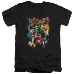 Justice League Of America The Leagues All Here Men's 30/1 Cotton Slim V-Neck T-Shirt
