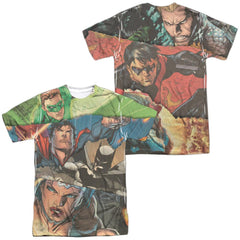 Justice League Of America Torn (Front/Back Print) Men's Regular Fit Polyester Short-Sleeve T-Shirt