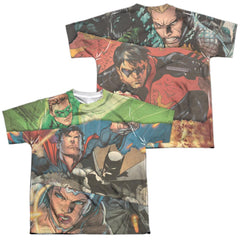 Justice League Of America Torn (Front/Back Print) Youth Regular Fit Poly Short-Sleeve T-Shirt