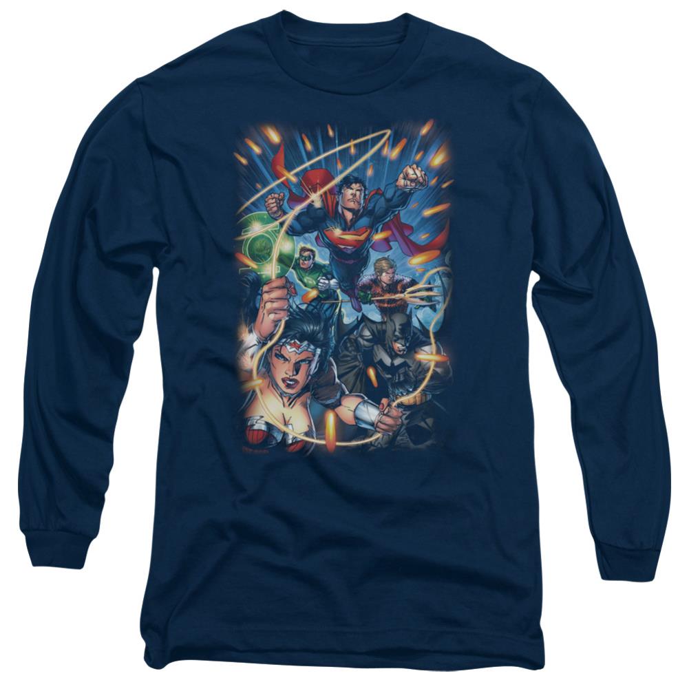 Justice League Of America Under Attack Men's 18/1 Cotton Long-Sleeve T-Shirt