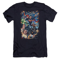 Justice League Of America Under Attack Men's Ultra-Soft 30/1 Cotton Slim Short-Sleeve T-Shirt