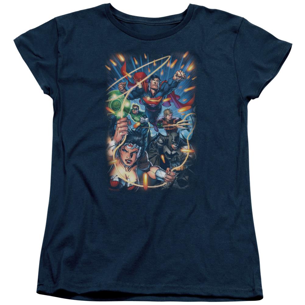 Justice League Of America Under Attack Women's 18/1 Cotton Short-Sleeve T-Shirt